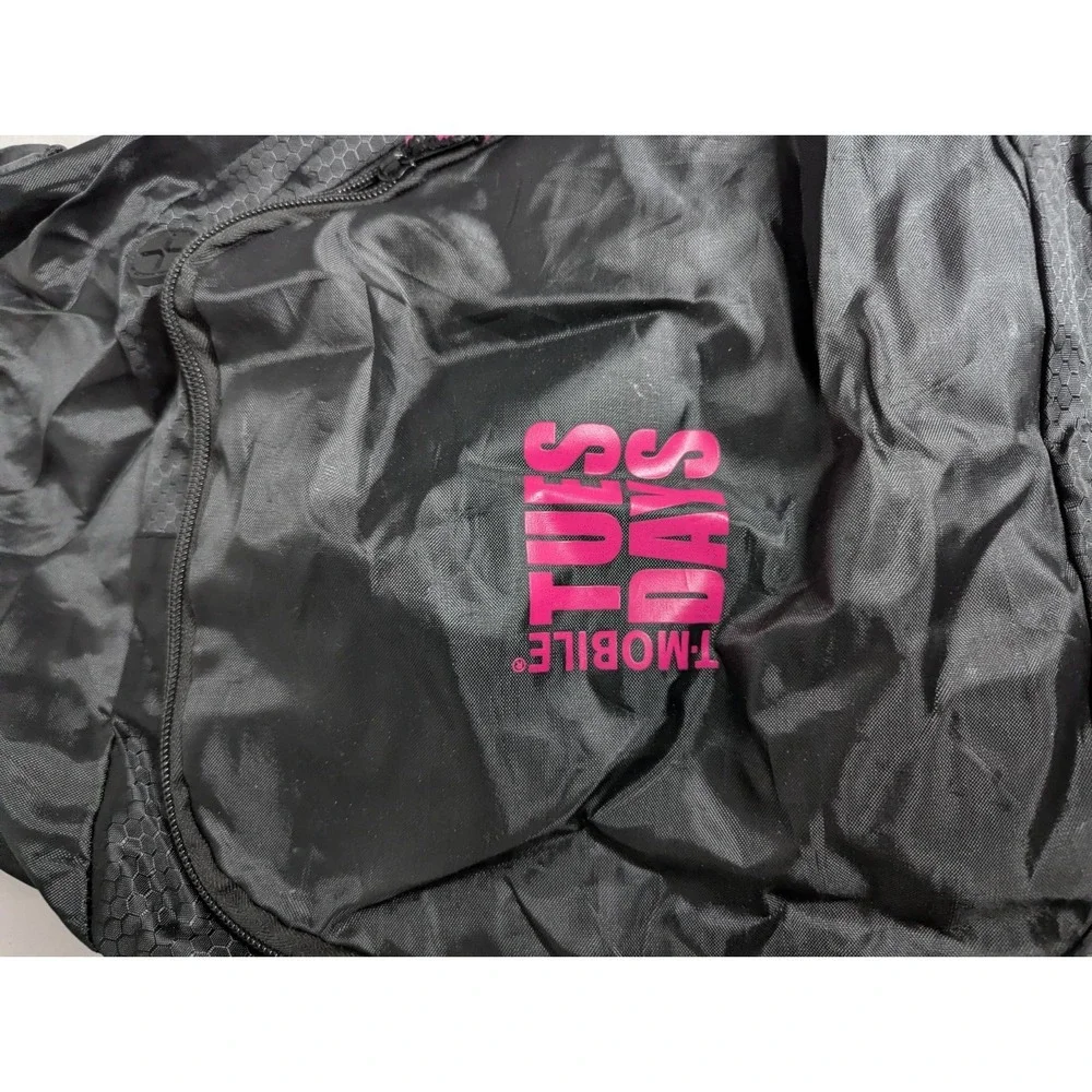 T Mobile Tuesdays Black pink nylon‎ drawstring backpack bag with zippered pocket